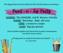 Load image into Gallery viewer, Paint and Sip at The Eagles in Colville, WA on Sept. 9th, 2023